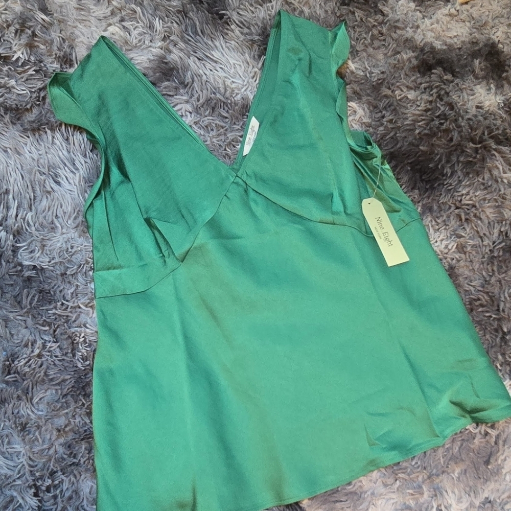 Nine 8 Emerald Green V-Neck Ruffle Strap Camisole - Picture 7 of 7